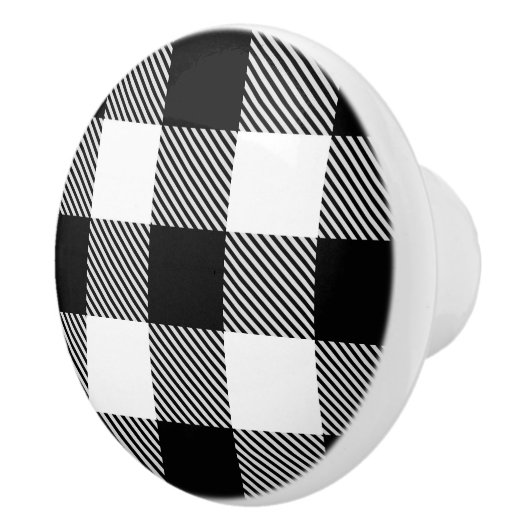 あや織りが付いている白黒のバッファローの格子縞 セラミックノブ (右)