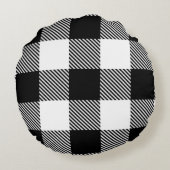 あや織りが付いている白黒のバッファローの格子縞 ラウンドクッション (裏面)