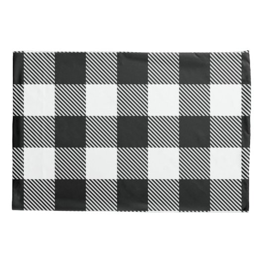 あや織りが付いている白黒のバッファローの格子縞 枕カバー (裏面)