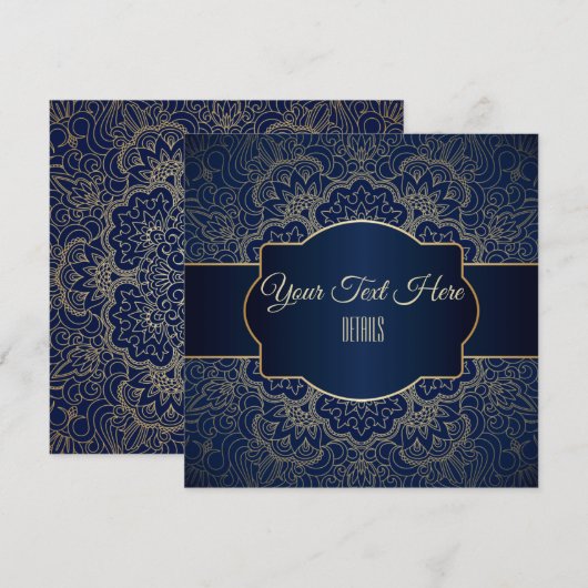 あらゆるイベントにぴったりなエレガントなゴールドマンダラ セーブザデート (正面/裏面)