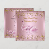 あらゆるイベントに最適なスワン ゴールド ピンク エレガントパーティー 招待状 (正面/裏面)