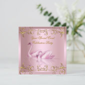 あらゆるイベントに最適なスワン ゴールド ピンク エレガントパーティー 招待状 (スタンド正面)