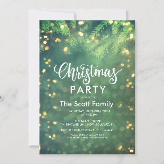あらゆるイベント - 緑のきらきらライトの招待状 招待状 (正面)