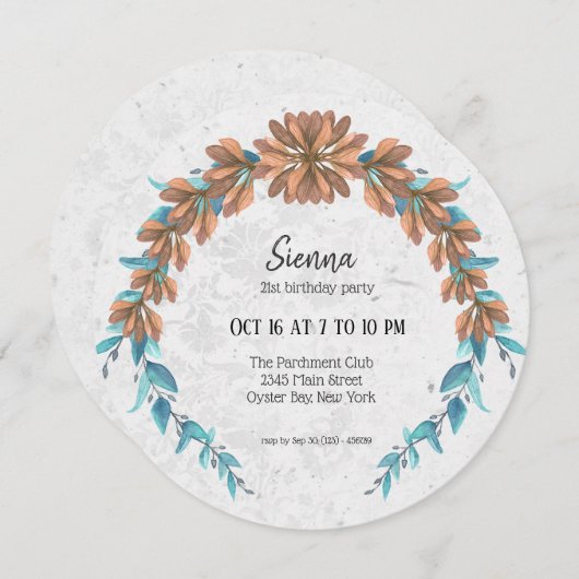 あらゆるシーンにぴったりなエレガントな花輪 招待状 (正面/裏面)