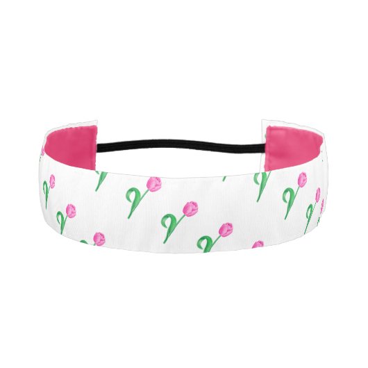 あらゆるシーンにぴったりなピンクのチューリップをモチーフにしたプレッピーでおしゃれなヘアバンド アスレチックヘッドバンド (正面)