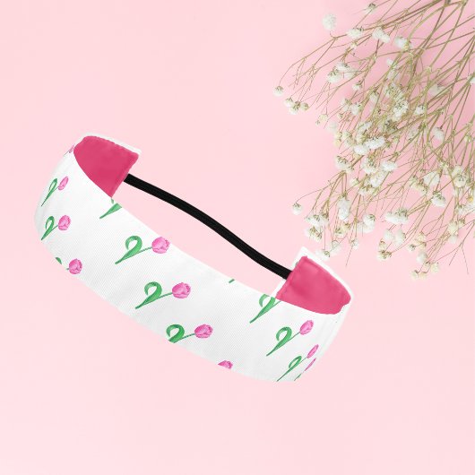 あらゆるシーンにぴったりなピンクのチューリップをモチーフにしたプレッピーでおしゃれなヘアバンド アスレチックヘッドバンド