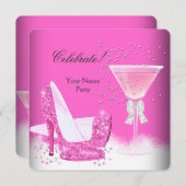 あらゆるシーンにぴったりなピンクのマルガリータ ハイ ヒール パーティー 招待状 (正面/裏面)
