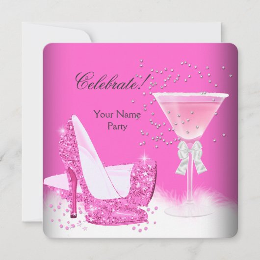 あらゆるシーンにぴったりなピンクのマルガリータ ハイ ヒール パーティー 招待状 (正面)