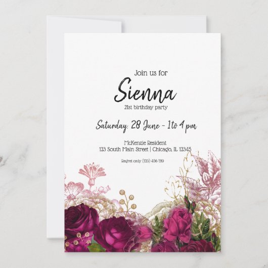 あらゆるシーンにマッチするモダンなグラマーチックな花 招待状 (正面)