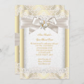 あらゆるシーンに対応したパーティー・エレガントパール・ジュエル・クリーム・レース 招待状 (正面/裏面)