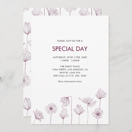 あらゆるシーンに対応したポピー花柄パーティー招待状 招待状 (正面/裏面)