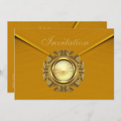 あらゆるシーンに対応したリッチなベルベットマスタードジュエル招待状 招待状 (正面/裏面)