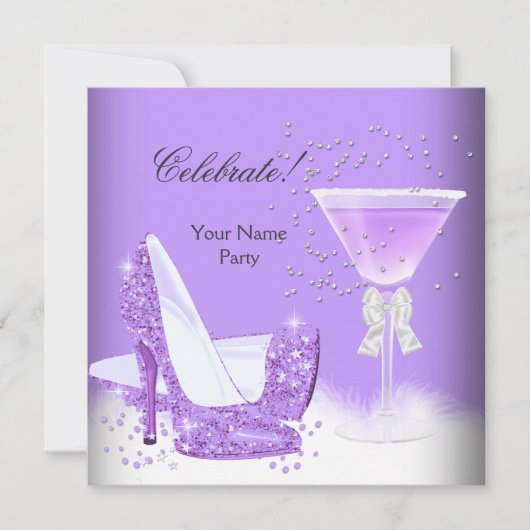 あらゆるシーンに対応するパープルのマルガリータ ハイ ヒール パーティー 招待状 (正面)