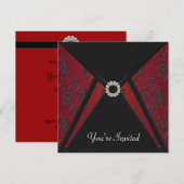 あらゆるシーンに対応するブラックダマスクの赤い招待状テンプレート 招待状 (正面/裏面)