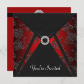 あらゆるシーンに対応するブラックダマスクの赤い招待状テンプレート 招待状 (正面/裏面)