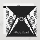 あらゆるシーンに対応するブラックダマスクパーティー 招待状 (正面/裏面)