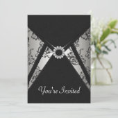 あらゆるシーンに対応するブラックダマスク招待状テンプレート 招待状 (スタンド正面)