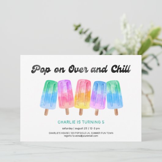 あらゆるポップ・アートの年齢の子供の誕生日上のポプシクル 招待状 (スタンド正面)