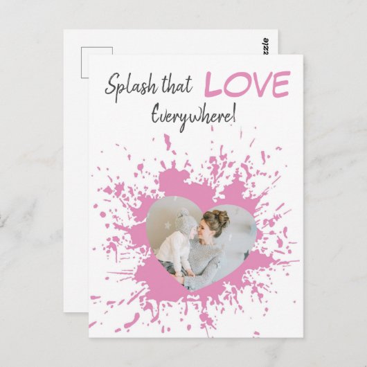 あらゆる場所で愛をぶちまける |ピンクのハート写真 ポストカード (正面/裏面)
