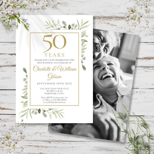 あらゆる年の結婚記念日のグリーン写真 招待状