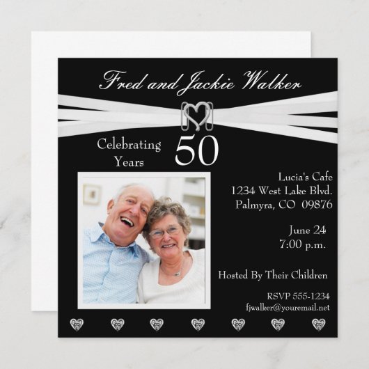 あらゆる年の記念日パーティー写真招待状 招待状 (正面/裏面)