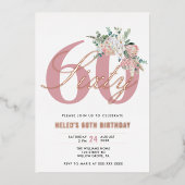 あらゆる年齢に対応したエレガントでモダンなダスティローズの花  箔招待状 (正面)