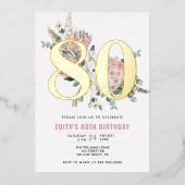 あらゆる年齢に対応したエレガントでモダンなダスティーローズの花 箔招待状 (正面)