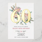 あらゆる年齢に対応するエレガントでモダンなダスティローズの花  箔招待状 (正面)