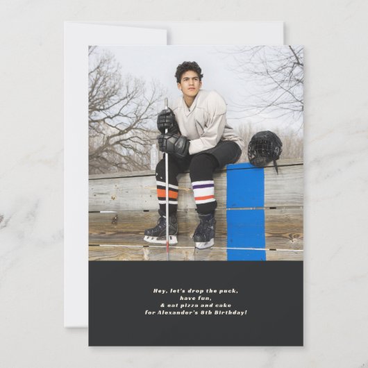 あらゆる年齢のアイシングホッケー スケート オールスター誕生日パーティー 招待状 (裏面)