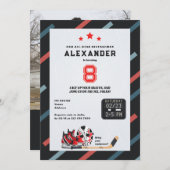 あらゆる年齢のアイシングホッケー スケート オールスター誕生日パーティー 招待状 (正面/裏面)