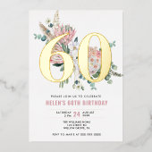 あらゆる年齢のエレガントなモダンなダスティローズの花  箔招待状 (正面)