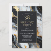 あらゆる年齢のブラックとゴールドの大理石の誕生日招待状 招待状 (正面)