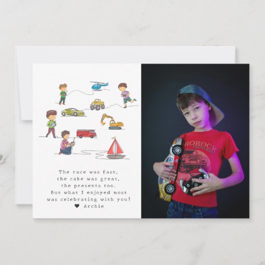 あらゆる年齢のリモコンRCカーモーター子供の誕生日 サンキューカード (正面)