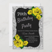 あらゆる年齢の誕生日シルバーグリッターイエローローズ 招待状 (正面)