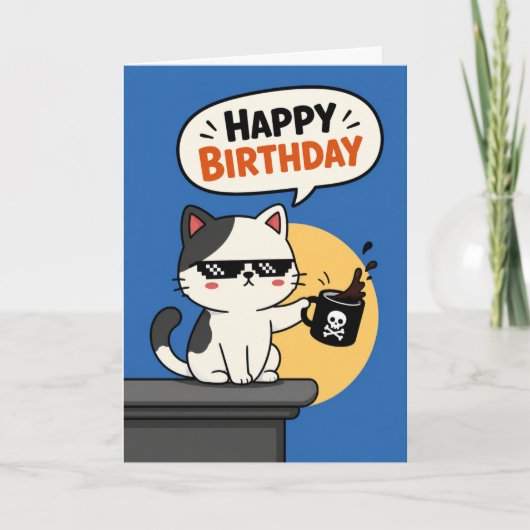 あらゆる年齢層にぴったりなモダンな誕生日お祝いにゃんこ カード (正面)