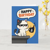 あらゆる年齢層にぴったりなモダンな誕生日お祝いにゃんこ カード (黄色い花)