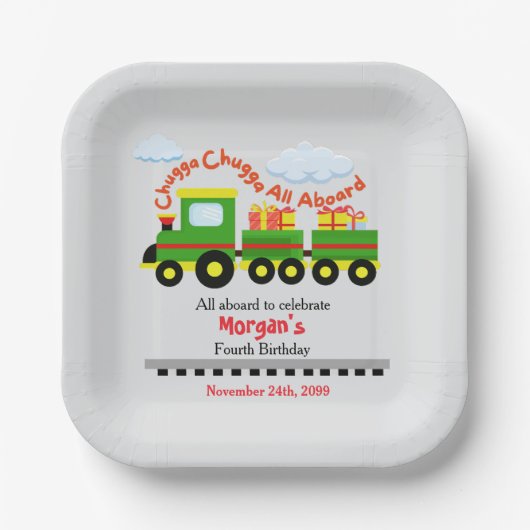 あらゆる年齢誕生日かわいいカラフルプレゼント付き電車 ペーパープレート (正面)