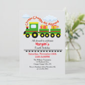 あらゆる年齢誕生日かわいいカラフルプレゼント付き電車 招待状 (スタンド正面)