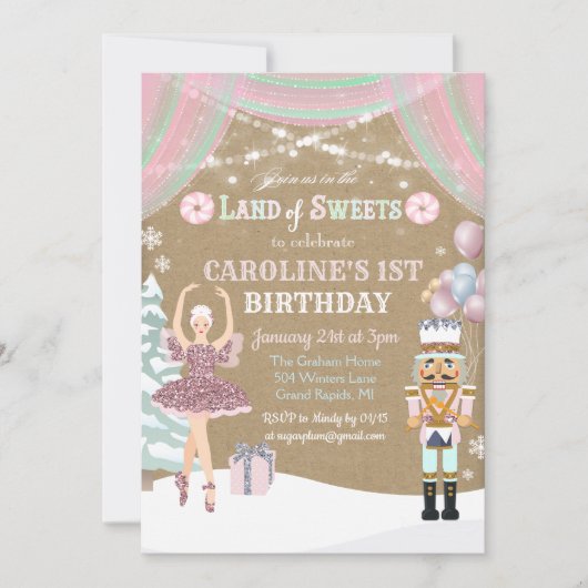 あらゆる年齢 - くるみ割り人形 シュガー プラム バースデー ご招待 招待状 (正面)