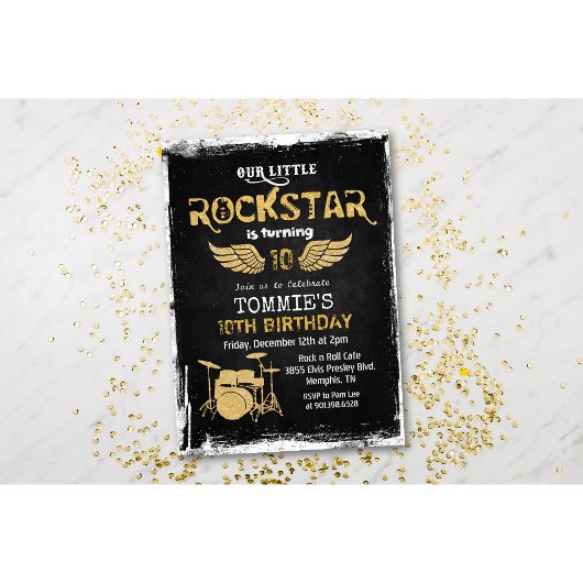 あらゆる年齢 - ロックスター ドラムセット 誕生日招待状 招待状