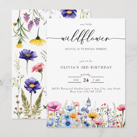 あらゆる年齢 | ワイルドフラワー 誕生日 招待状 (正面/裏面)