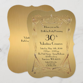 あらゆる年齢、誕生日女性、アートデコ、ギャツビー、ゴールドブラケット 招待状