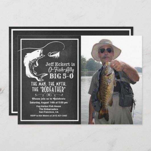 あらゆる年齢 - 釣りの誕生日写真招待 招待状 (正面/裏面)