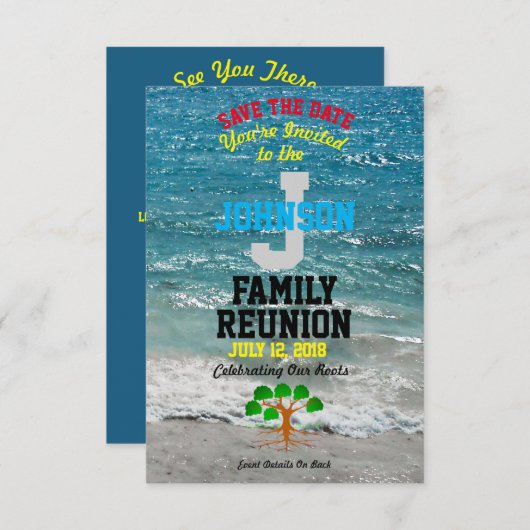 あらゆる日付とのどの一流の熱帯家族会でも- セーブザデート (正面/裏面)