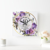 あらゆる結婚記念日のゴールドフレーム 紫のバラ スクエア壁時計 (ホーム)
