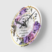 あらゆる結婚記念日のゴールドフレーム 紫のバラ 結婚周年記念  ラウンド壁時計 (傾斜)