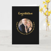 あらゆる結婚記念日のブラックゴールド大理石写真 カード (黄色い花)