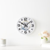 あらゆる結婚記念日 (50) エレガントな青い花の周年記念 ラウンド壁時計 (ホーム)