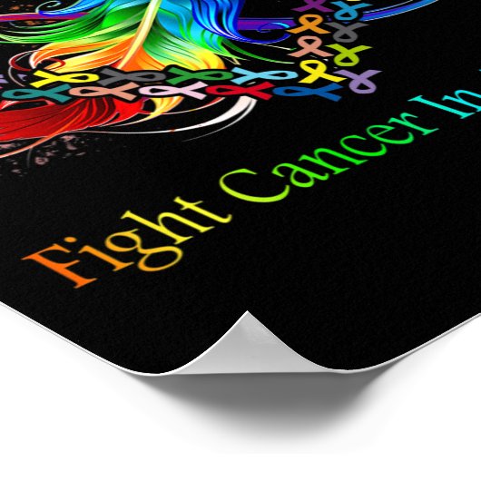 あらゆる色でがんと闘うがん羽毛リブ ポスター (角)