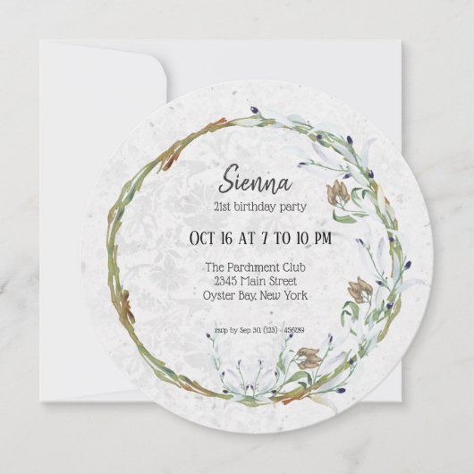 あらゆる行事にぴったりなエレガントな花輪 招待状 (正面)